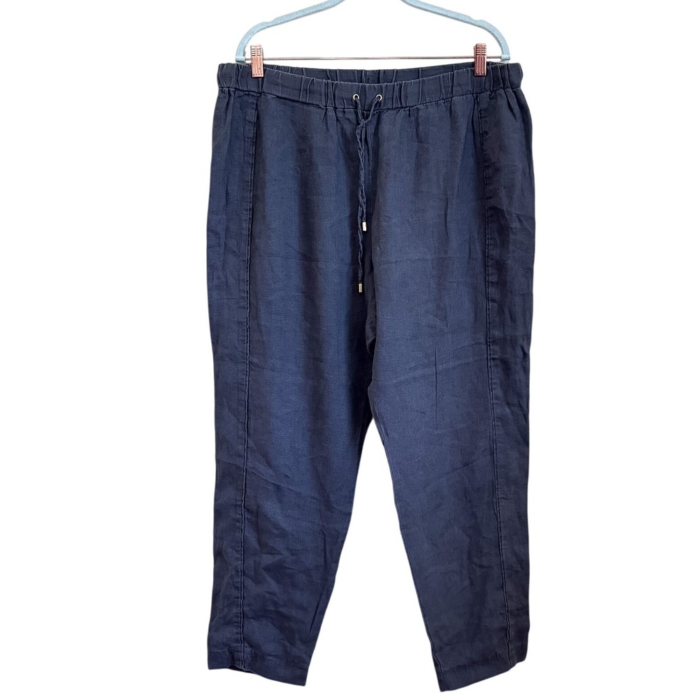 Ellen Tracy Womens Linen Euro Summer Pants XL Gray Coastal‎ Minimalist Classic